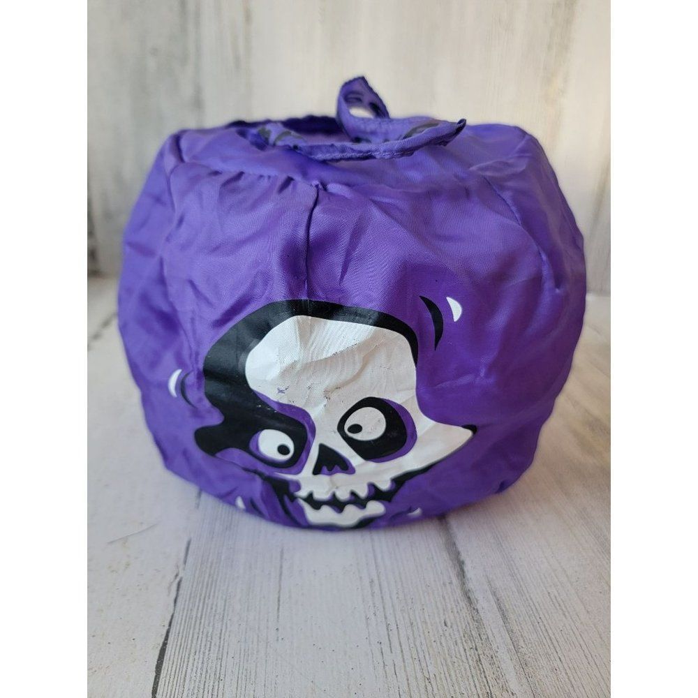 Halloween Purple candy pail bucket skull skeleton face